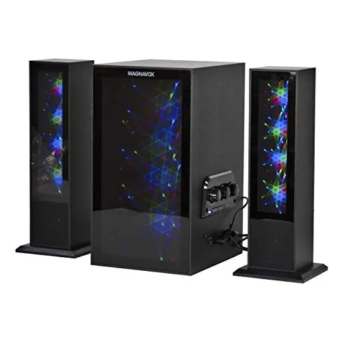 Magnavox MHT990 2.1 Home Entertainment System with Bluetooth Wireless Technology and Color Changing Lights in Black | AUX Port | Subwoofer with 2 Speakers | Pulsing Lights | Magnavox MHT990 2.1 Home Entertainment System with Bluetooth Wireless Technology and Color Changing Lights in Black | AUX Port | Subwoofer with 2 Speakers | Pulsing Lights |