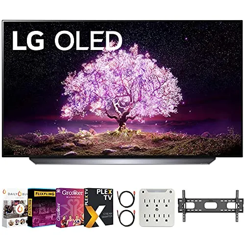 LG OLED65C1PUB 65 Inch 4K Smart OLED TV with AI ThinQ 2021 Model Bundle with Premiere Movies Streaming 2020 + 37-70 Inch TV Wall Mount + 6-Outlet Surge Adapter + 2X 6FT 4K HDMI 2.0 Cable